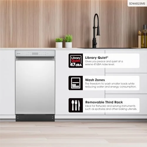 Sharp 18-inch built-in dishwasher in stainless steel