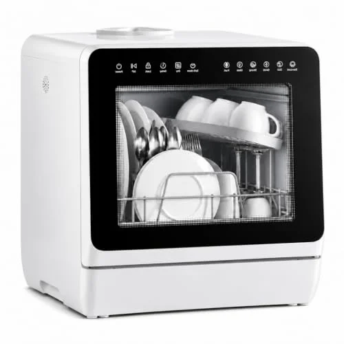 BEADSTER countertop dishwasher with 5-liter water tank and built-in softener, black door